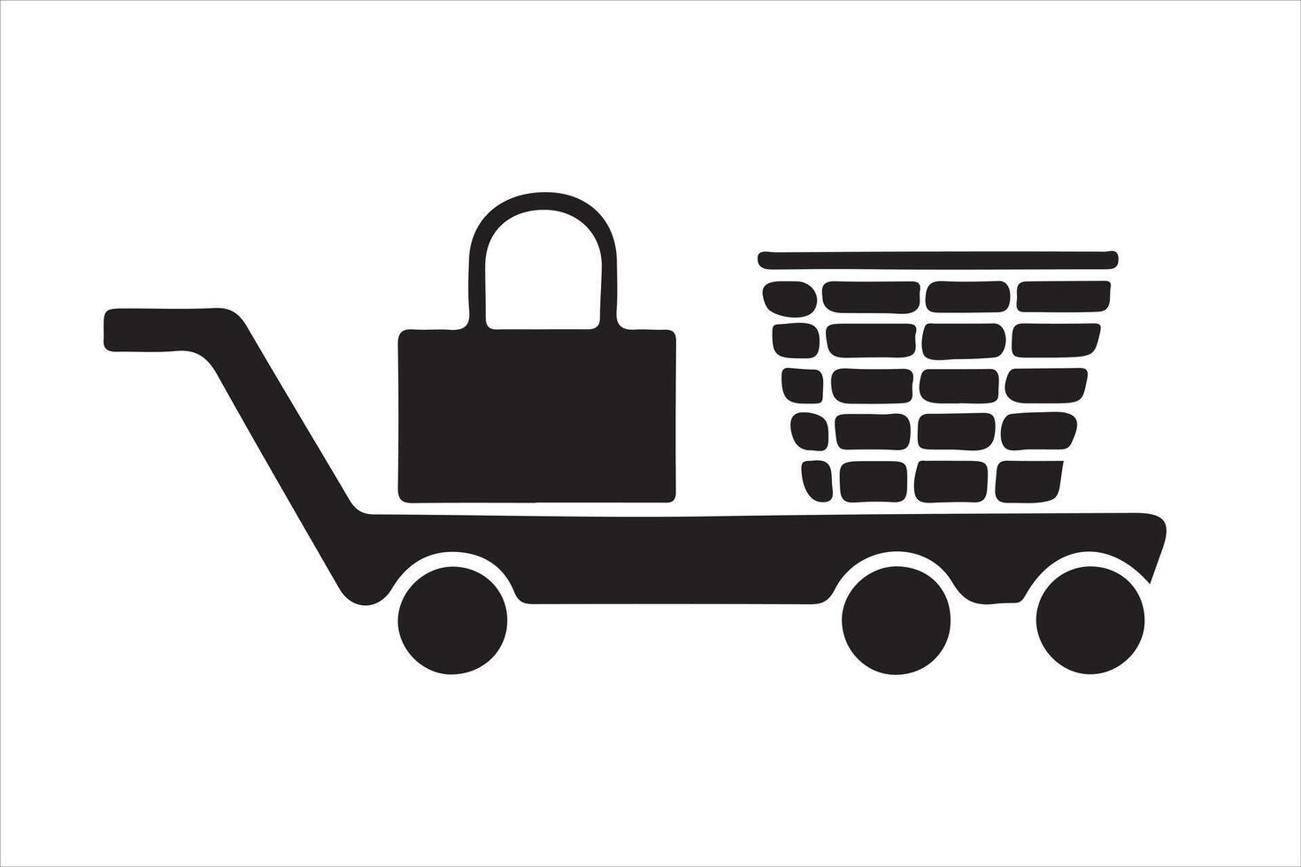 E commerce shopping cart with bag silhouette art illustration vector
