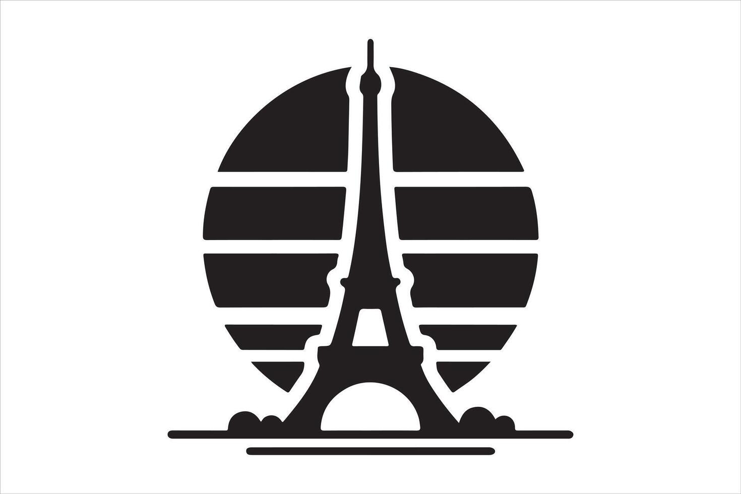 Eiffel tower with round shape silhouette art illustration isolated on white vector