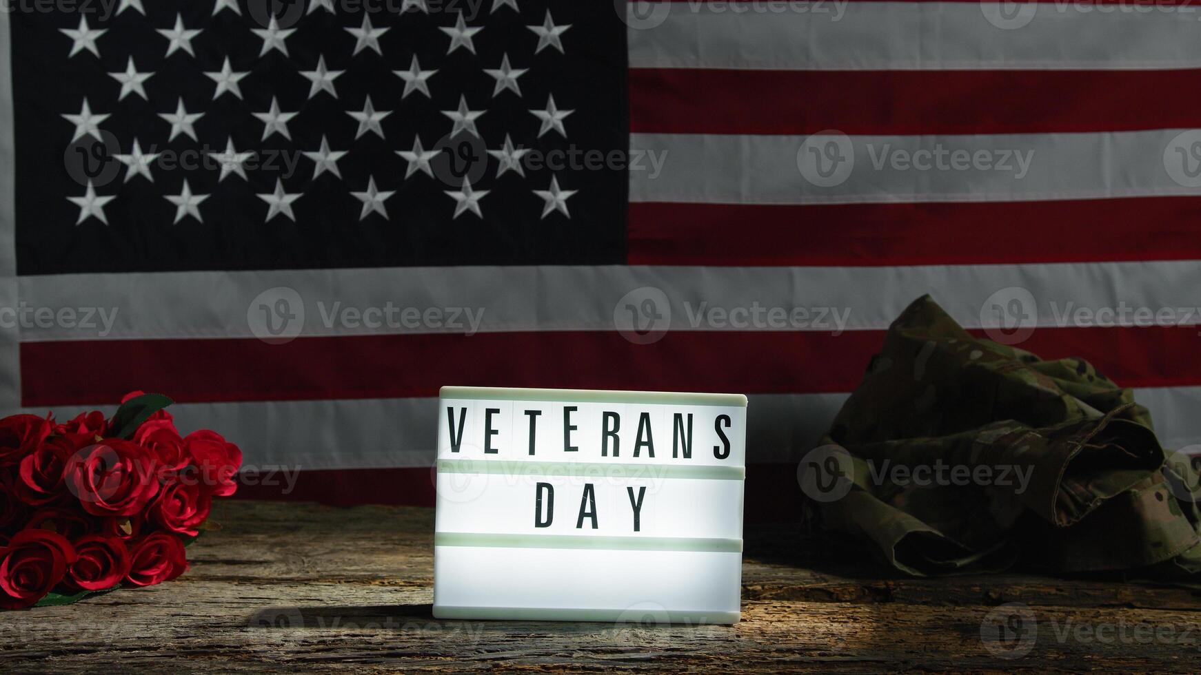 Veterans Day Sign with american flag photo
