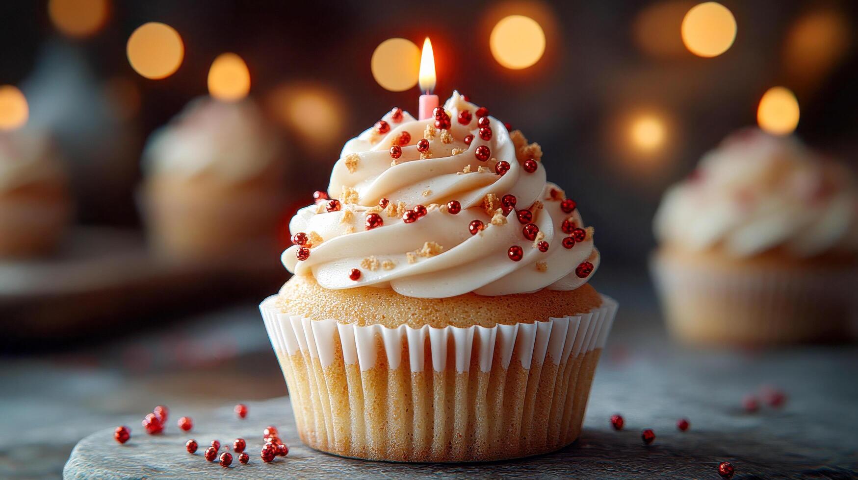 A cupcake with a candle on top photo