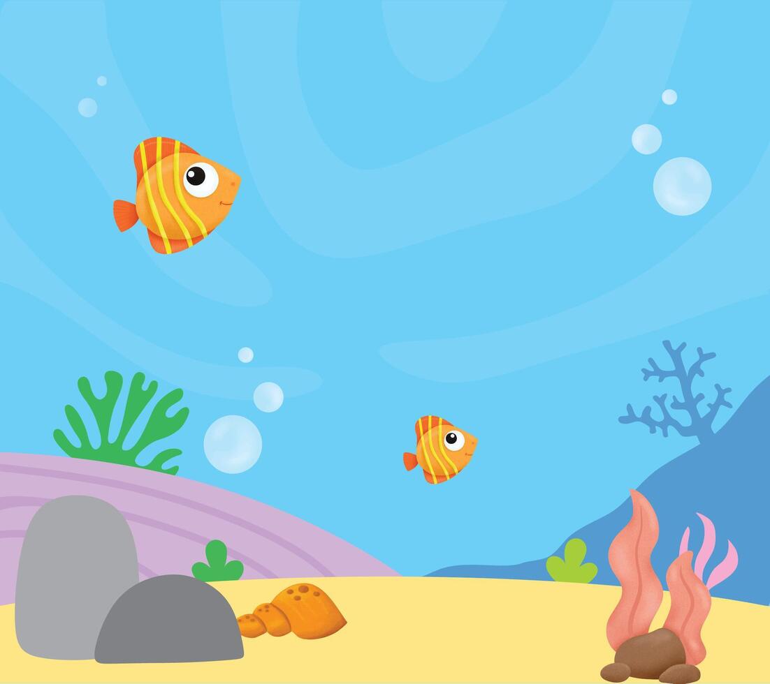 Underwater scene with fish and coral Background vector