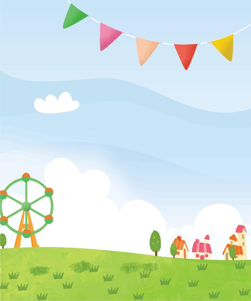 A cartoon illustration of a ferris wheel and a house vector