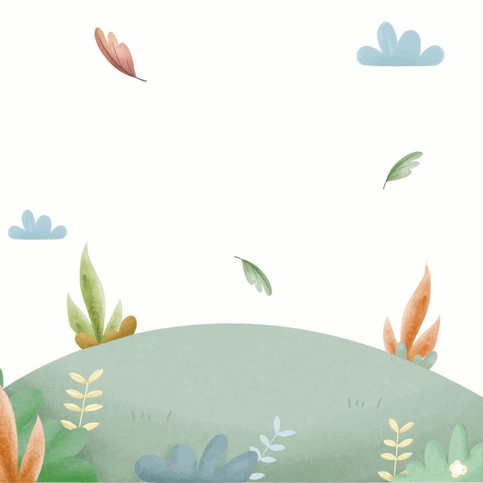 A cartoon landscape with leaves and flowers vector