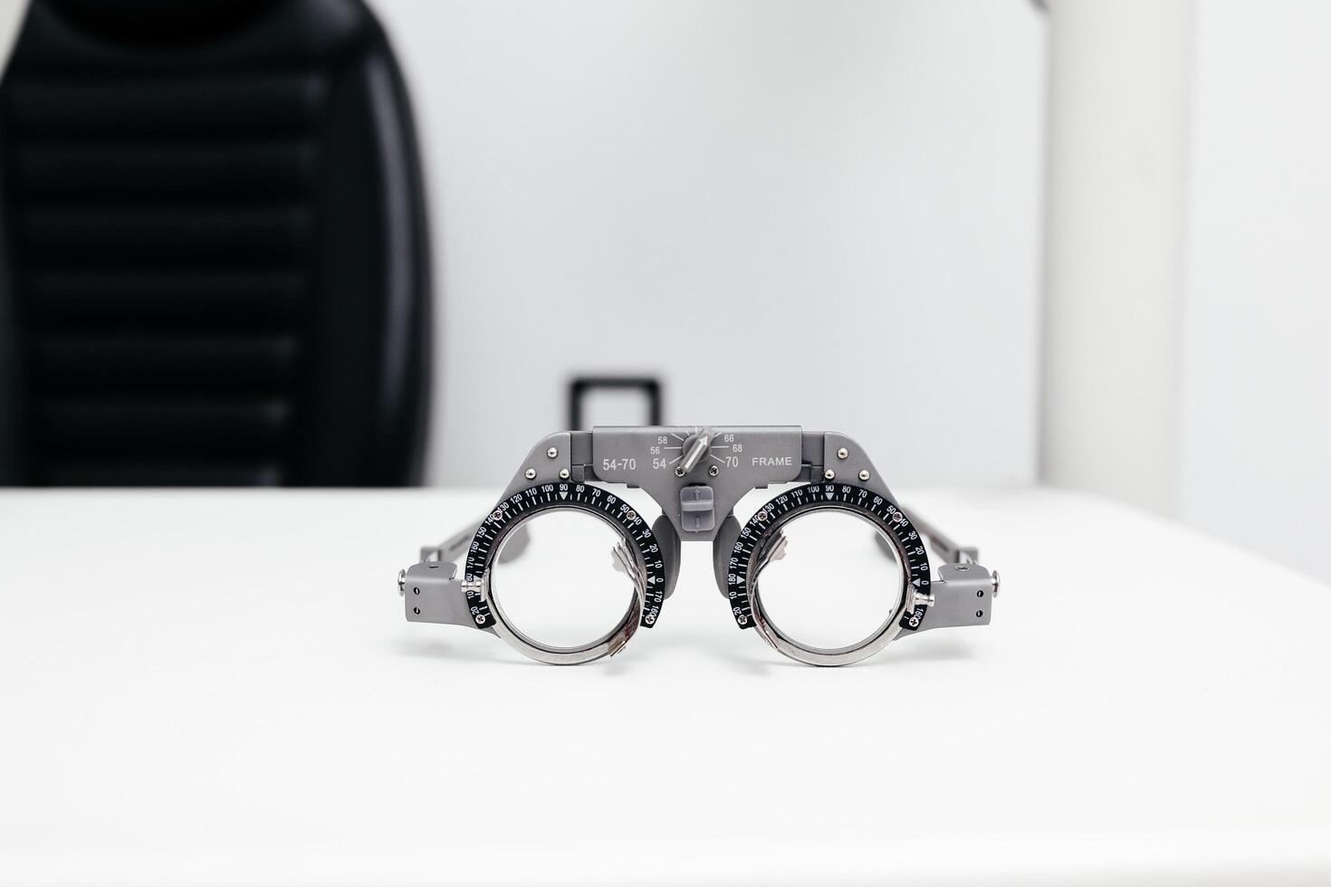 Close-up of glasses for vision testing and lens fitting. An excellent image to illustrate the importance of eye health and diagnostics. photo