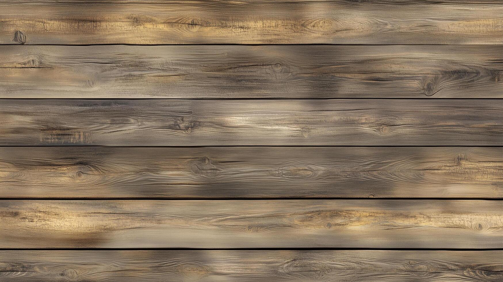 A wooden floor with a lot of cracks and splinters. The wood is old and worn, giving the impression of a rustic, natural setting. photo
