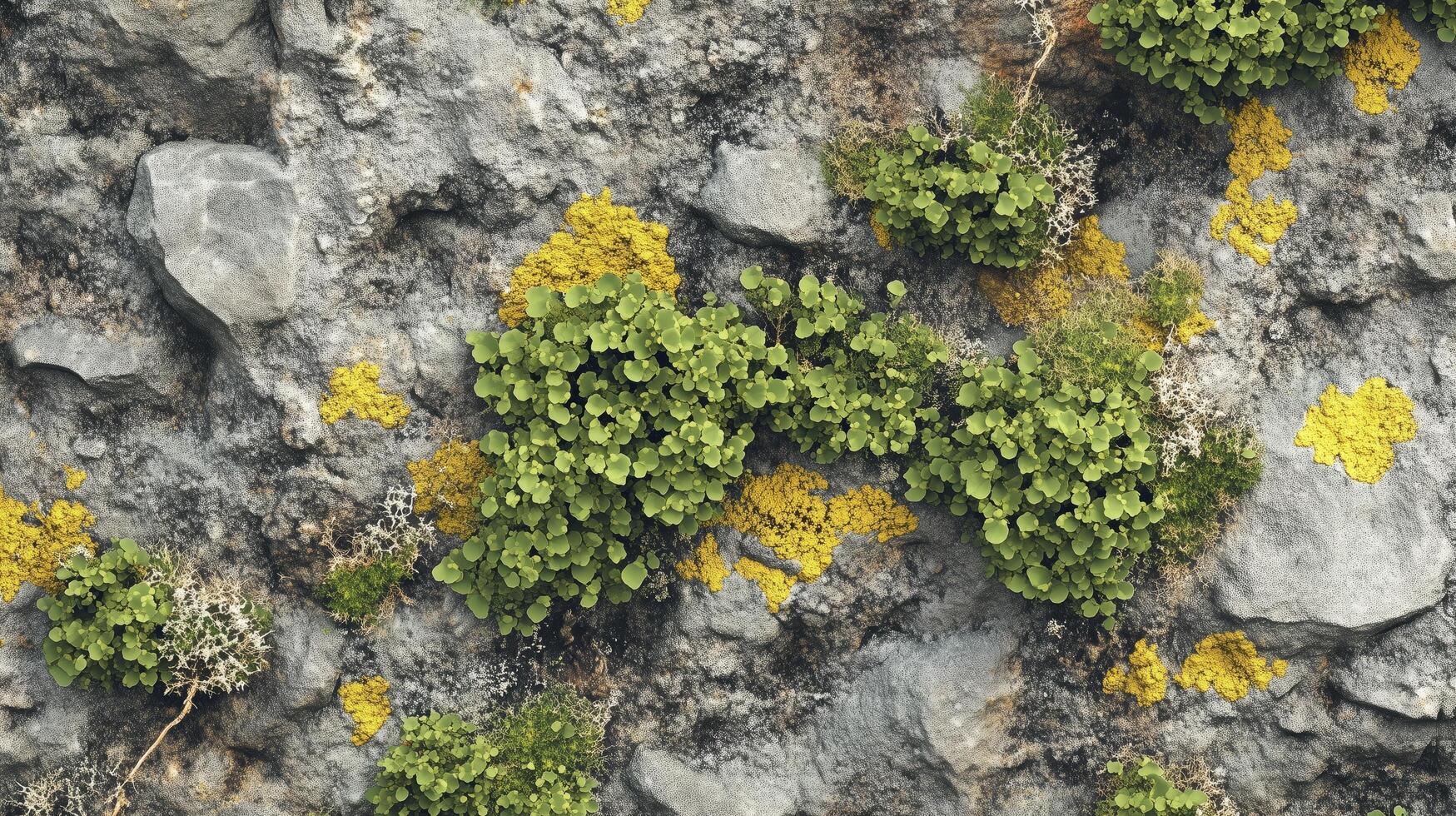 A rock covered in green and yellow moss. The moss is growing on the rock and is covering it. photo