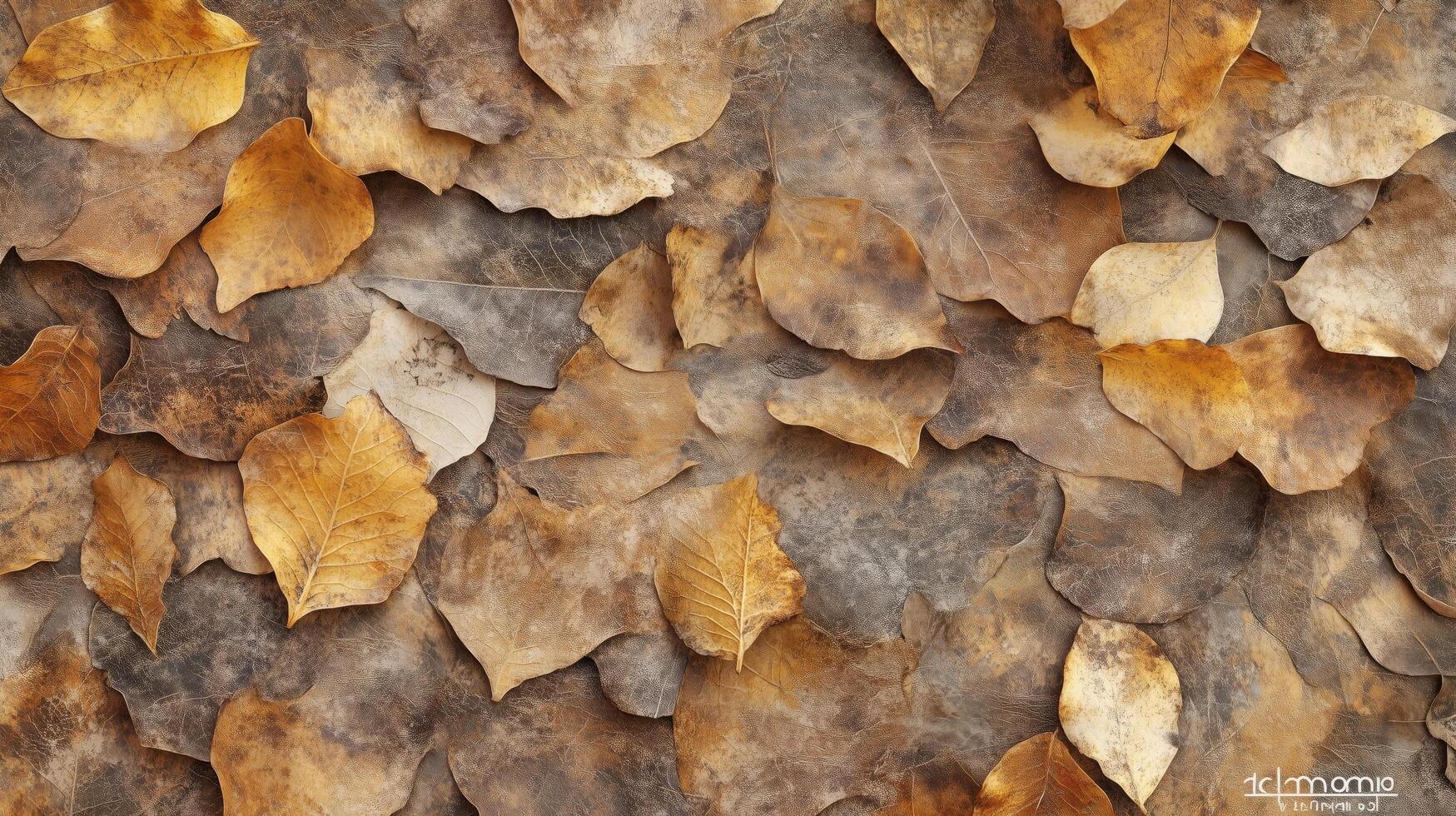 A close up of a pile of brown leaves. The leaves are scattered and overlapping. photo