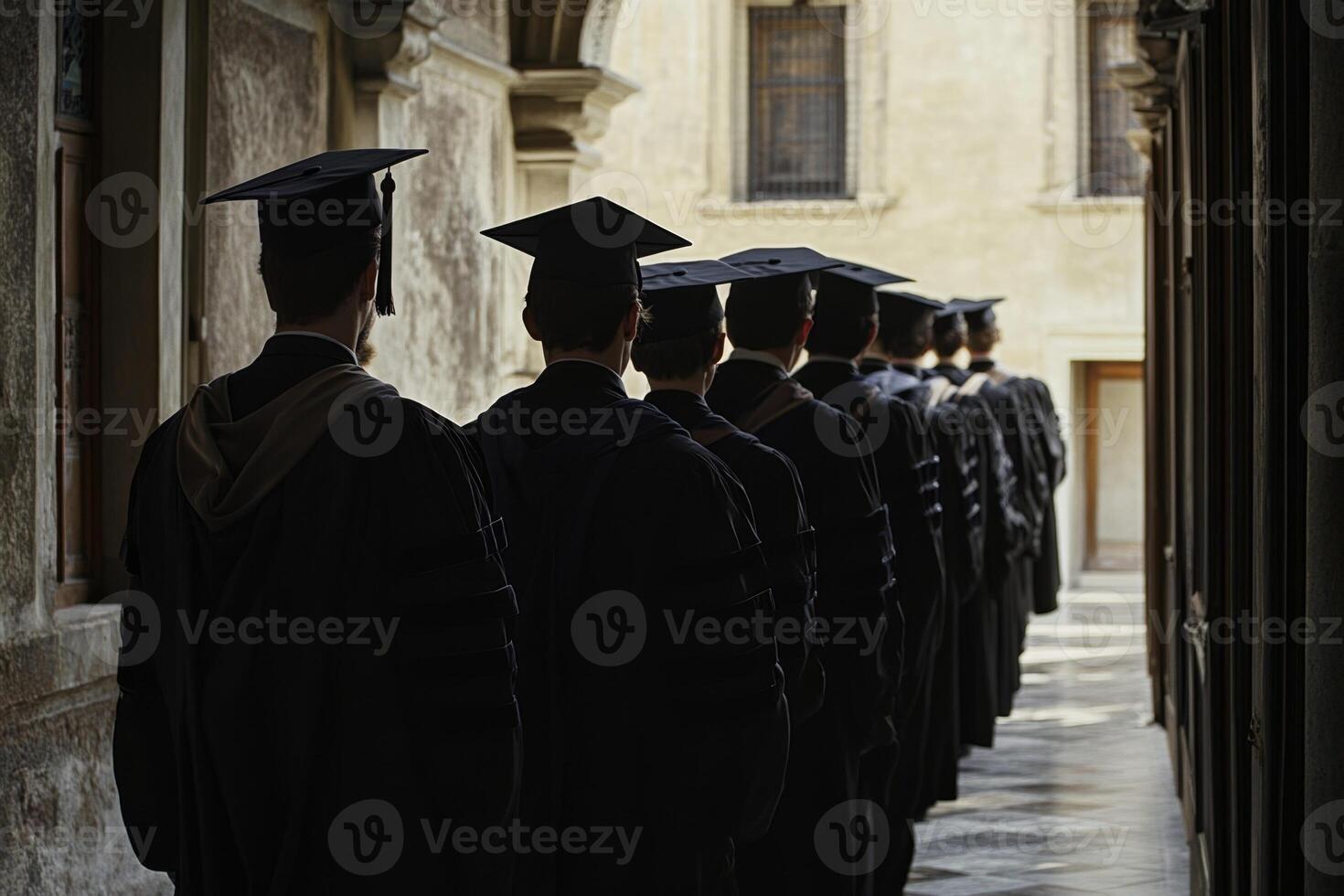 Graduates walking in line at university ceremony photo