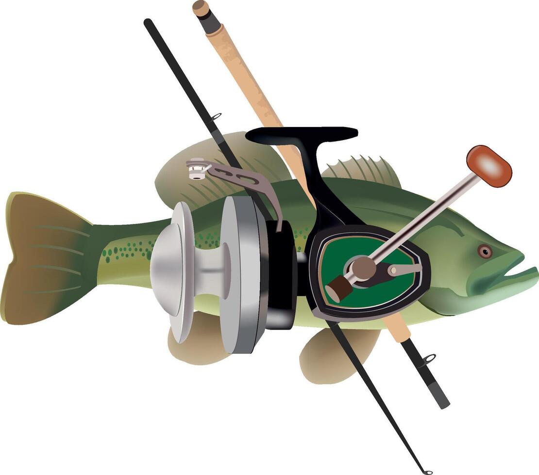 A fishing rod and reel with a fish vector