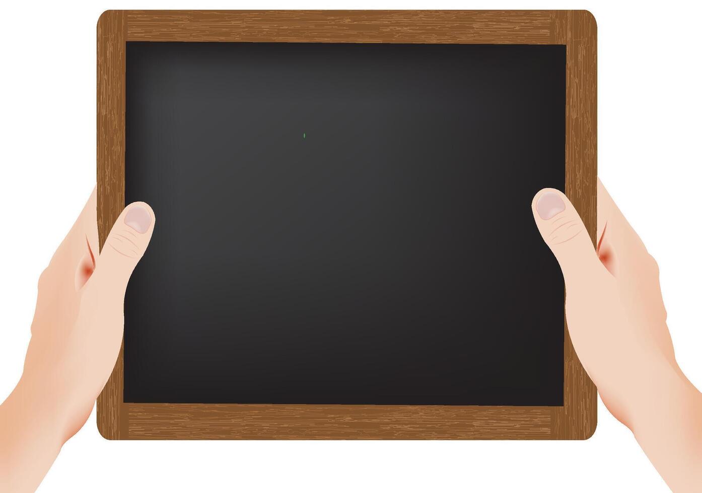 Hands holding a blackboard vector
