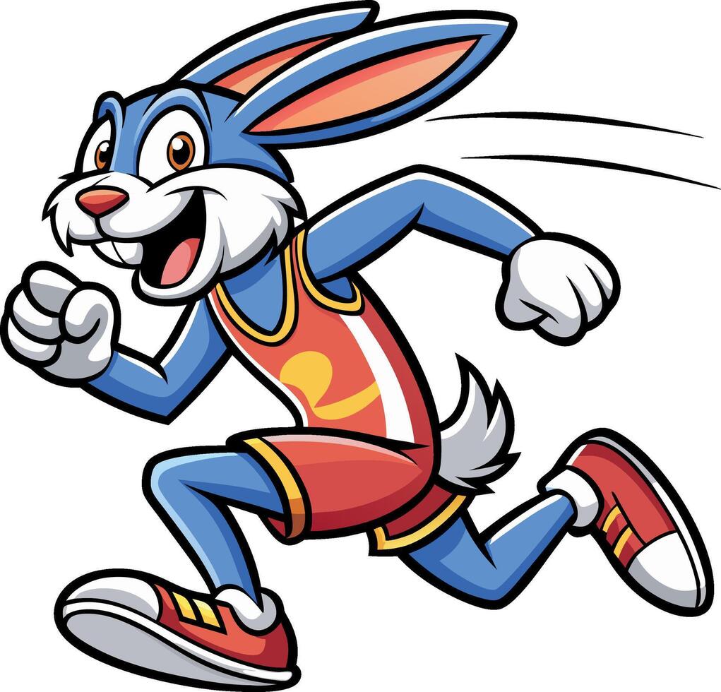 Blue rabbit running wearing sportswear and smiling vector