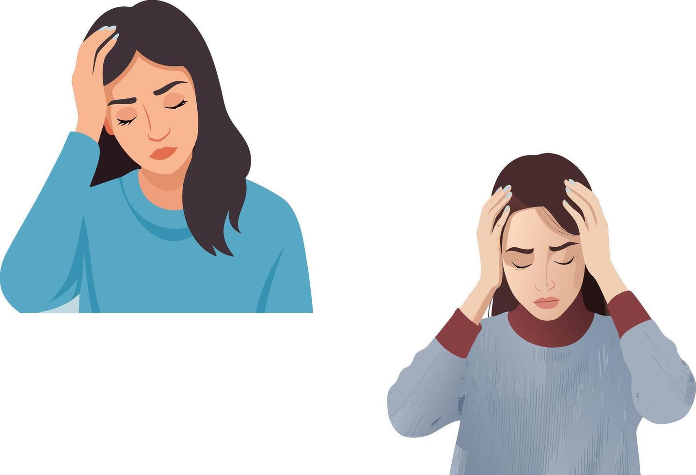 Two young women feeling frustrated and suffering from headache vector