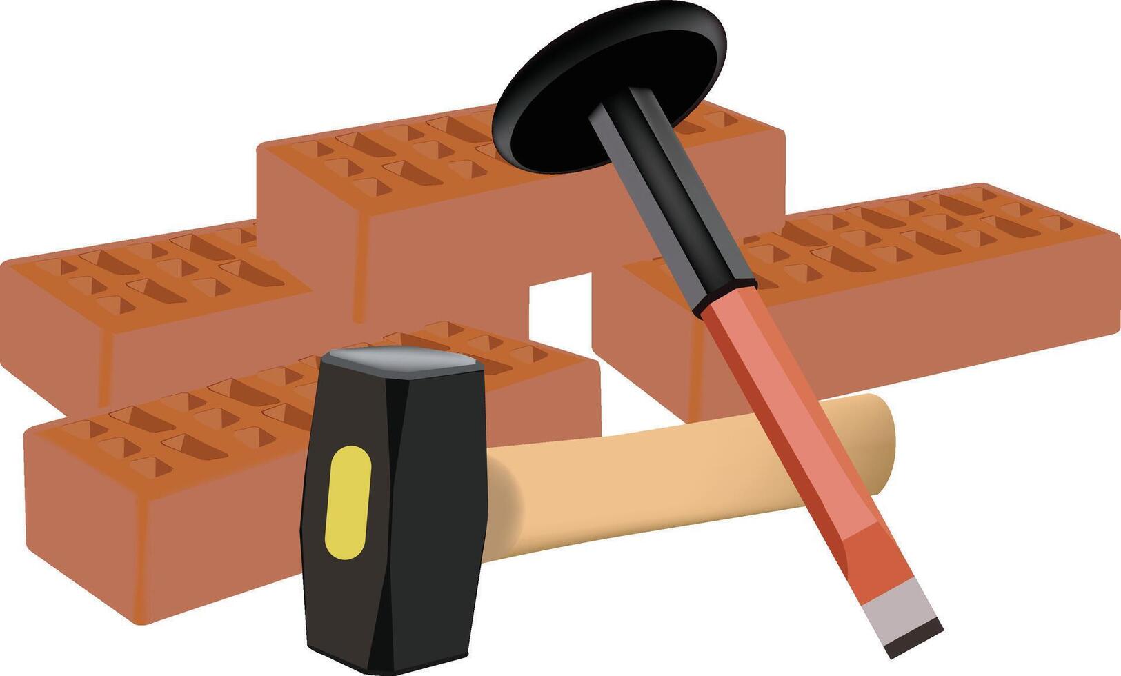 A hammer and brick are next to each other vector