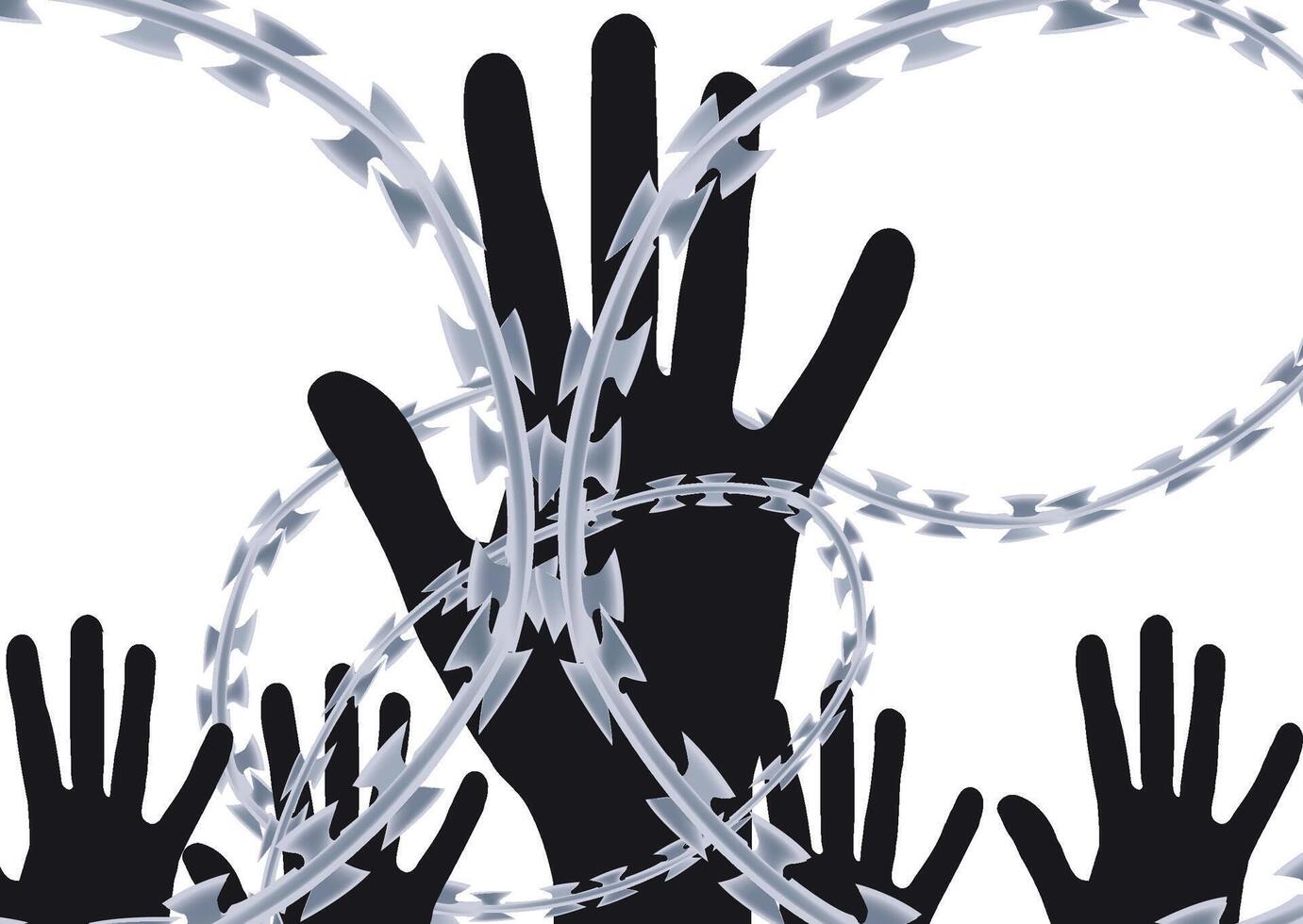 A group of hands with barbed wire around them vector