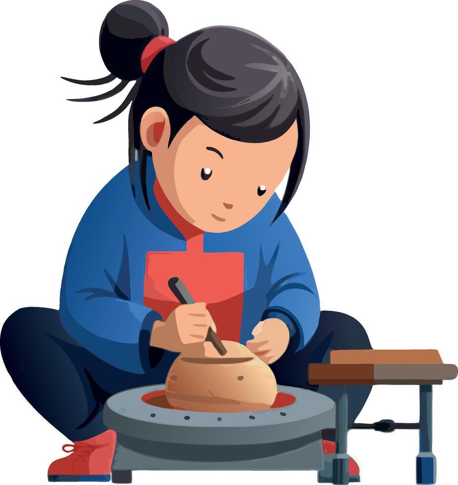 Young woman making pottery on a pottery wheel vector