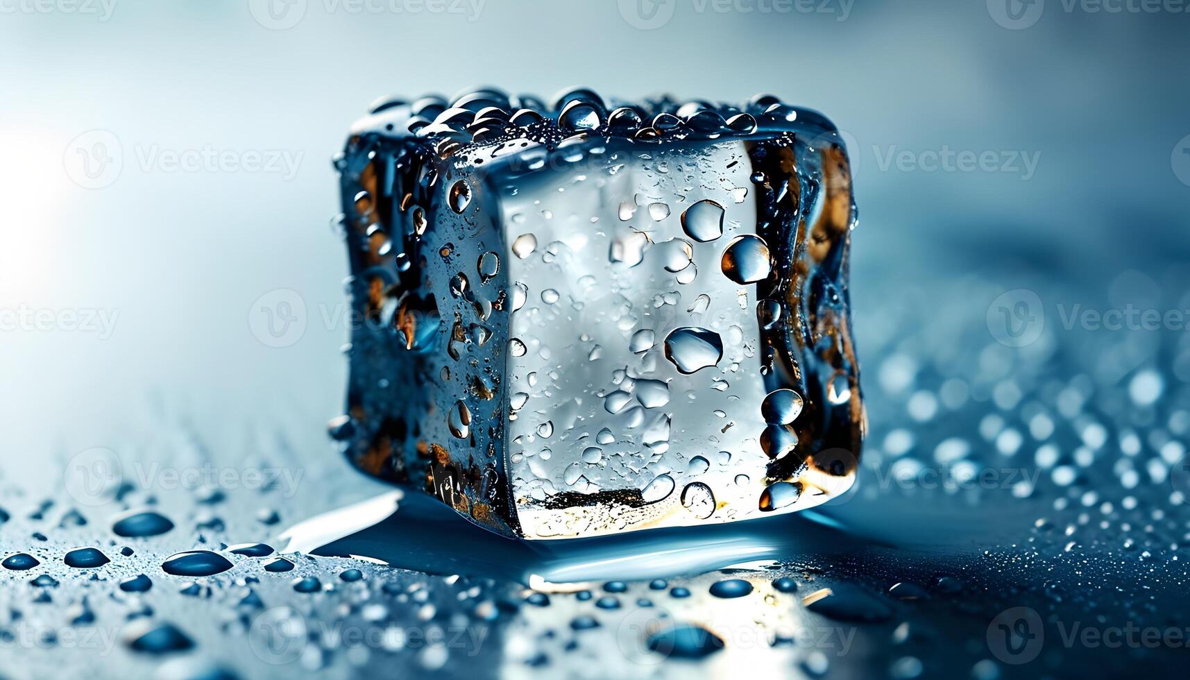 Clear Ice Cube with Water Drops on Surface photo