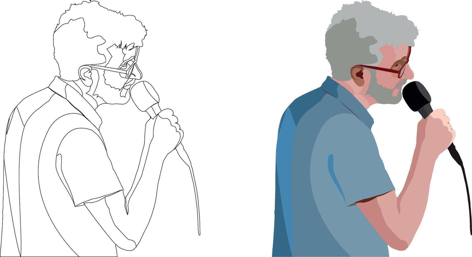 A man with a microphone and a man with a beard vector