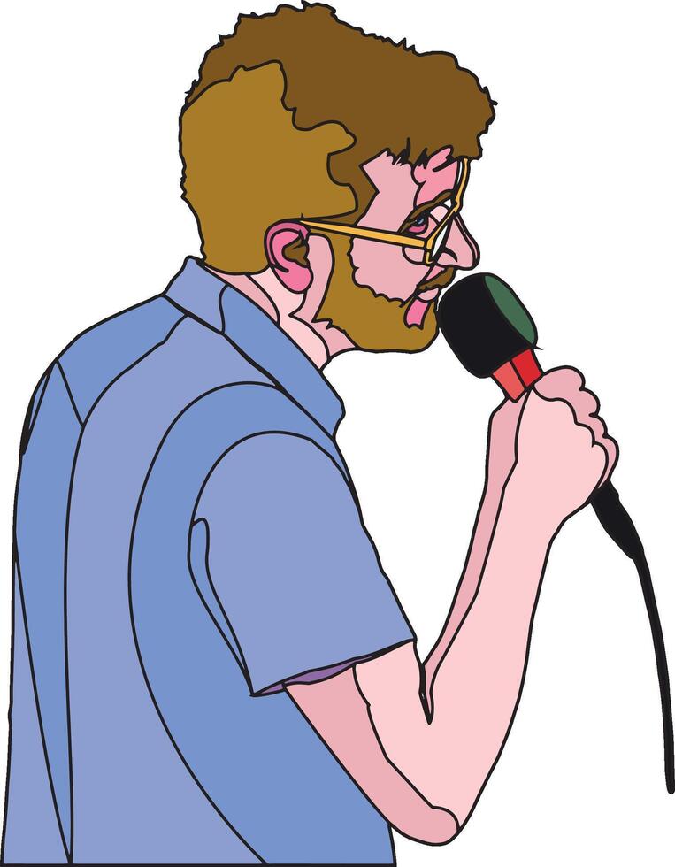 A cartoon man with glasses and a microphone vector