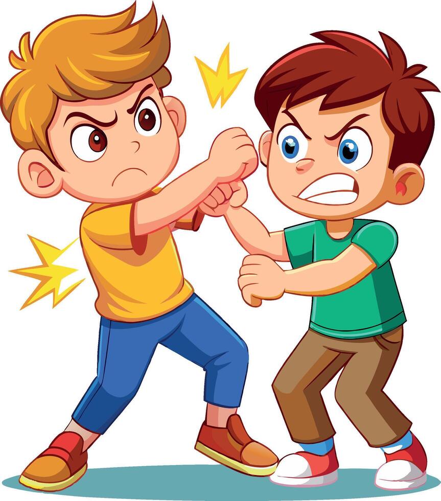 Two angry boys fighting and punching each other vector