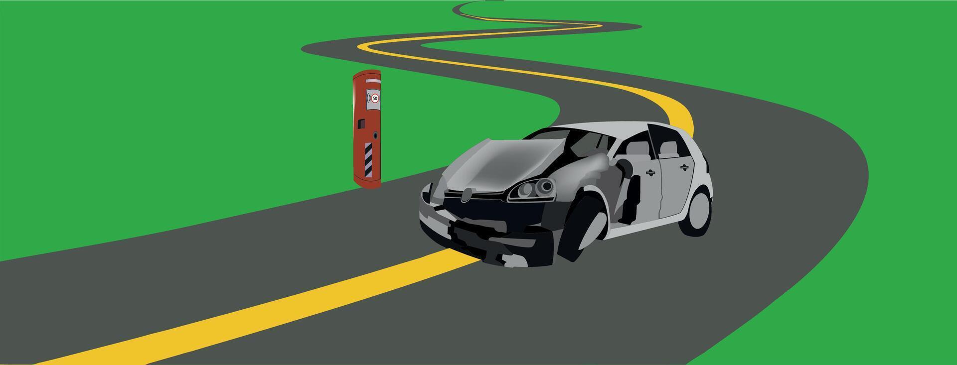 A car is on the side of the road with a sign that says car accident vector