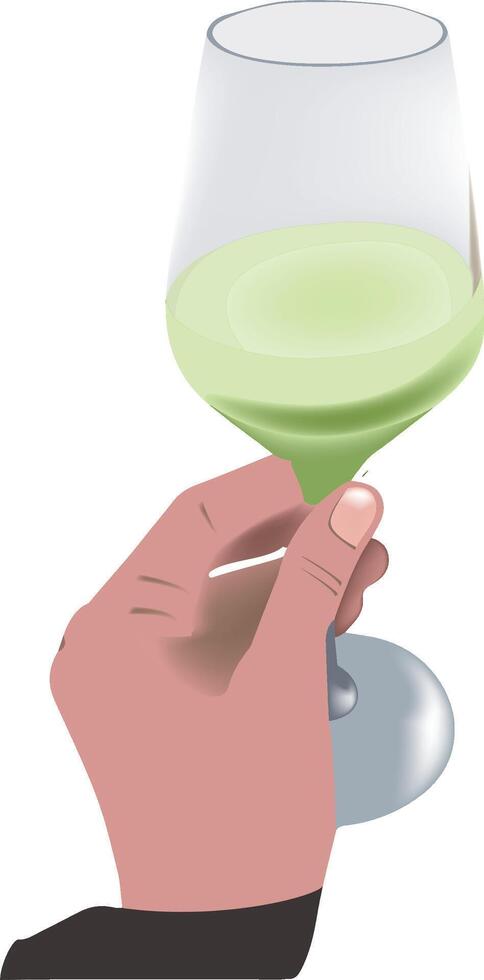 A hand holding a glass of green liquid vector