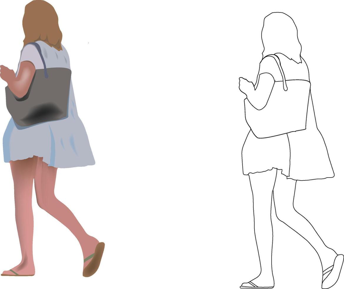 A woman walking with a bag and a pencil vector