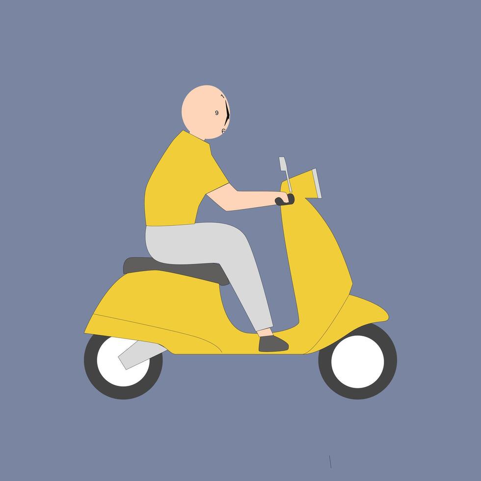 bald man riding a motorbike vector