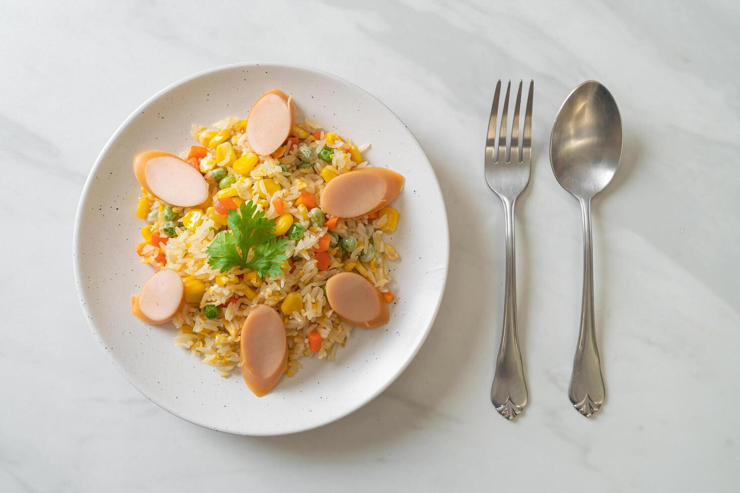 fried rice with sausage and mixed vegetable photo