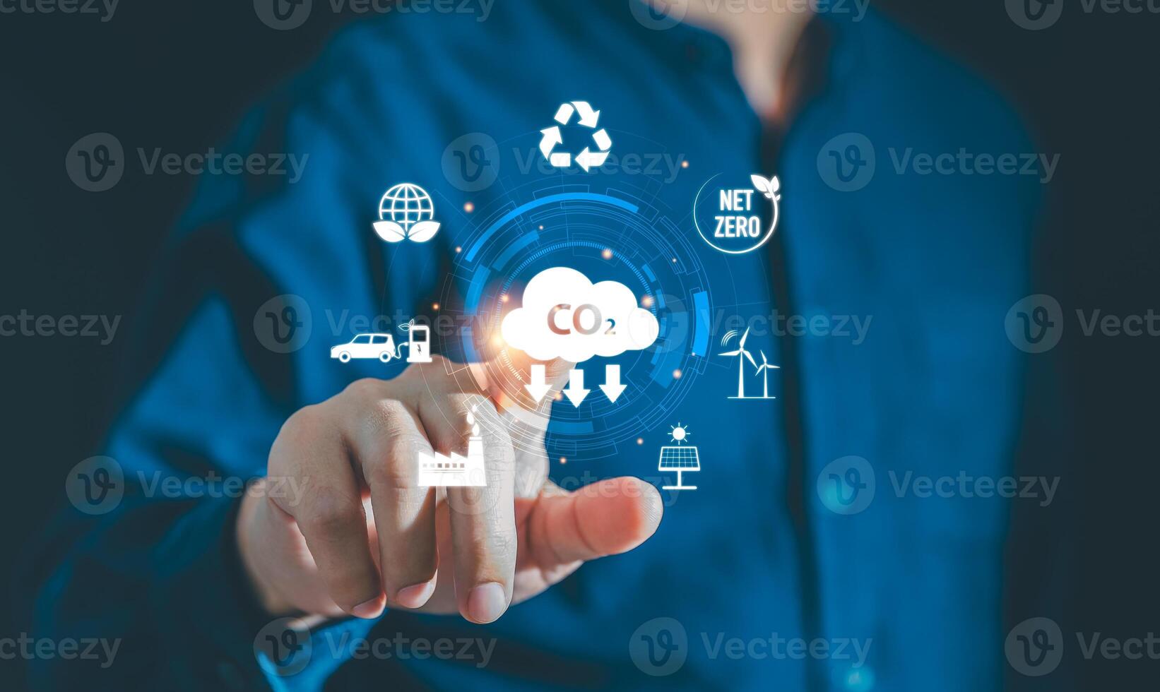 Concept of greenhouse gas emission reduction for climate change and sustainable, protect the environment, save earth, reduce global warming, Save energy, use renewable energy, Carbon net zero photo