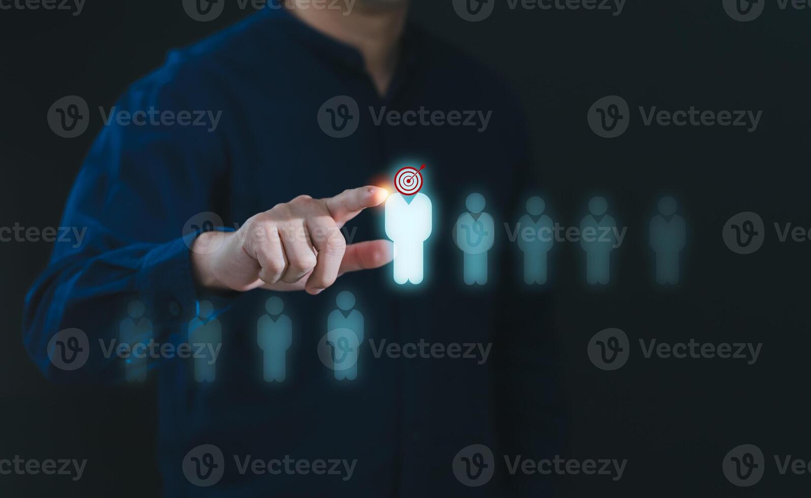 HR, or CRM. Human resource management, Concept of company service to recruit customers, network links worldwide, hiring, and recruitment process manage people and business on technology digital photo
