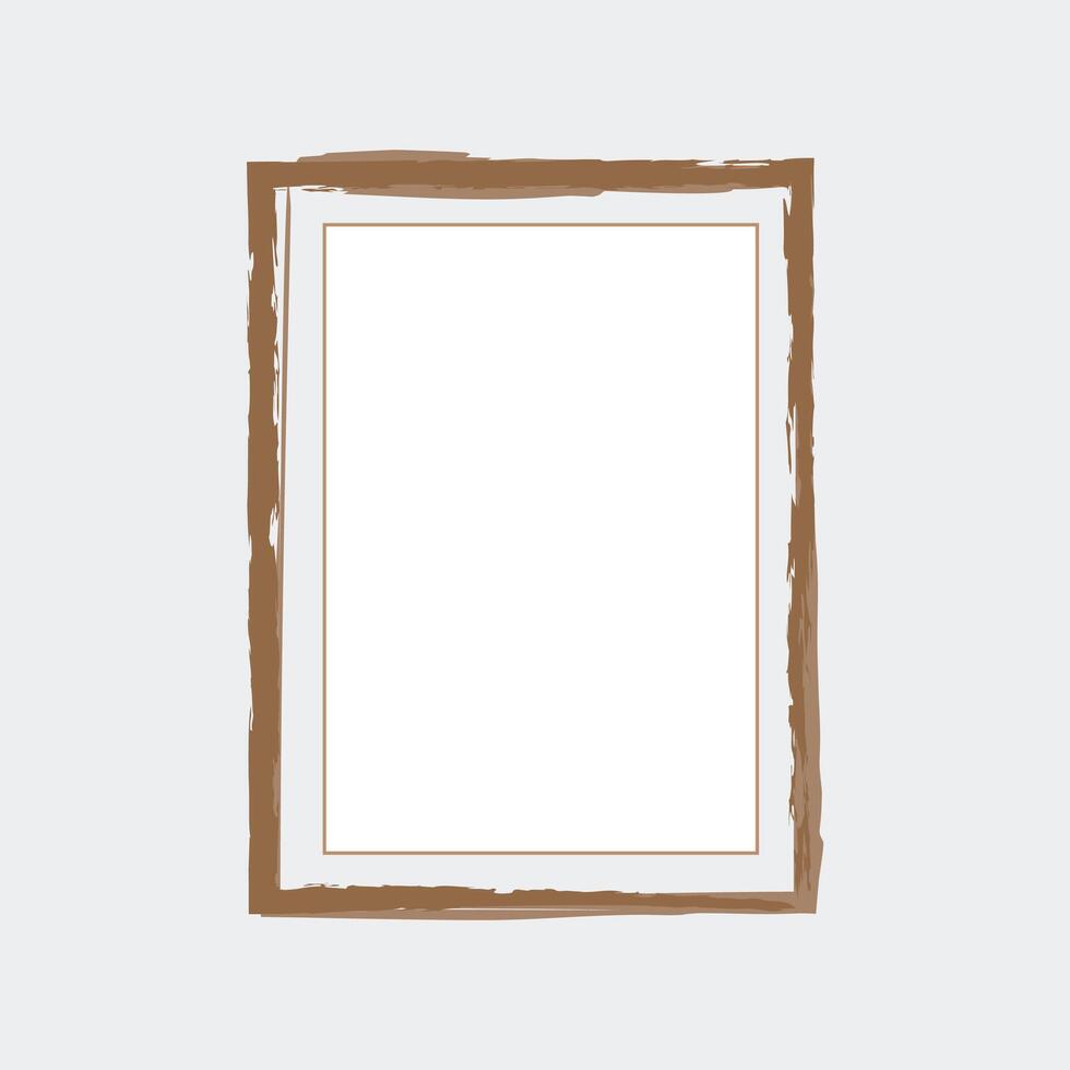 a rectangular picture frame with a rustic design. The outer border is a warm brown color, resembling wood with a textured, hand-painted effect that adds a natural, organic feel. vector