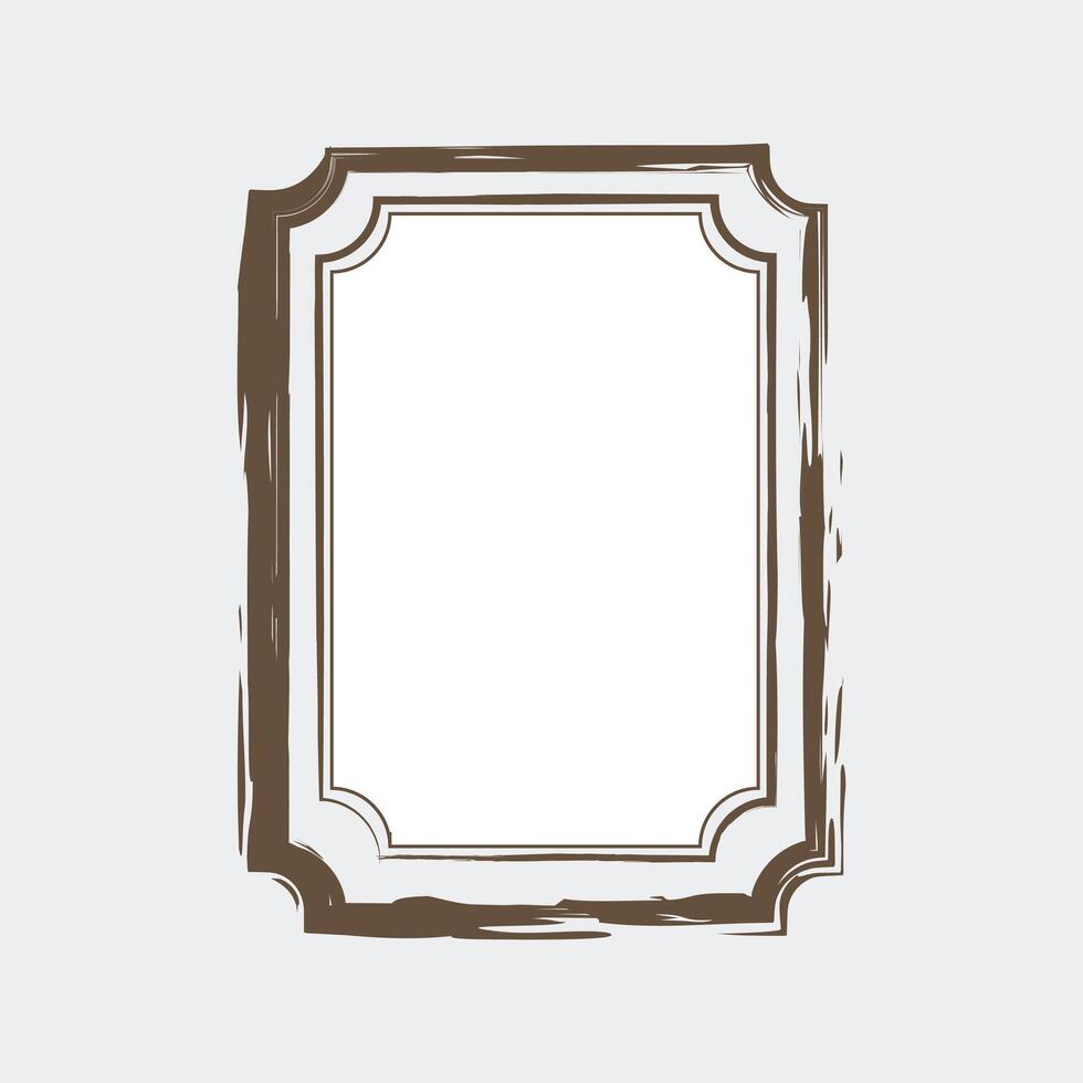 a decorative picture frame with a vintage design. The frame is predominantly brown with a textured, slightly distressed appearance, giving it an antique feel. vector