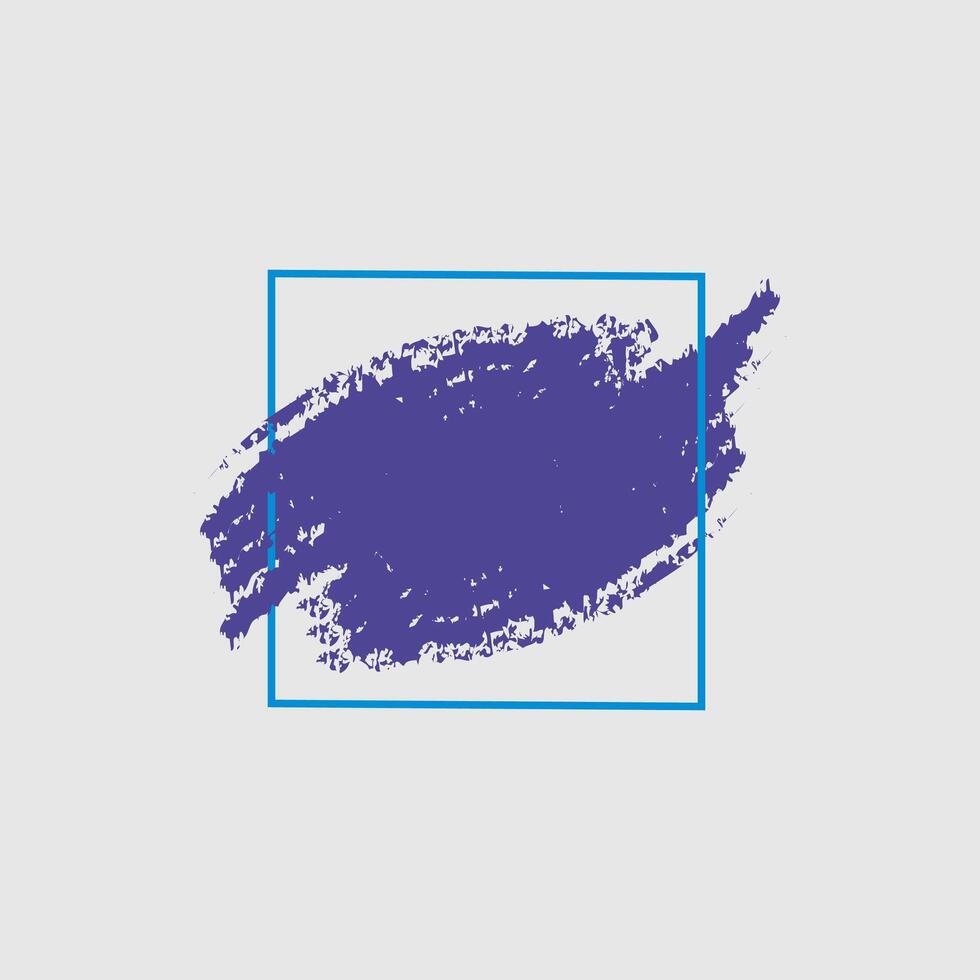 a rectangular frame outlined in a bright blue color. Inside the frame, there is a bold, textured brushstroke in a deep purple hue. vector