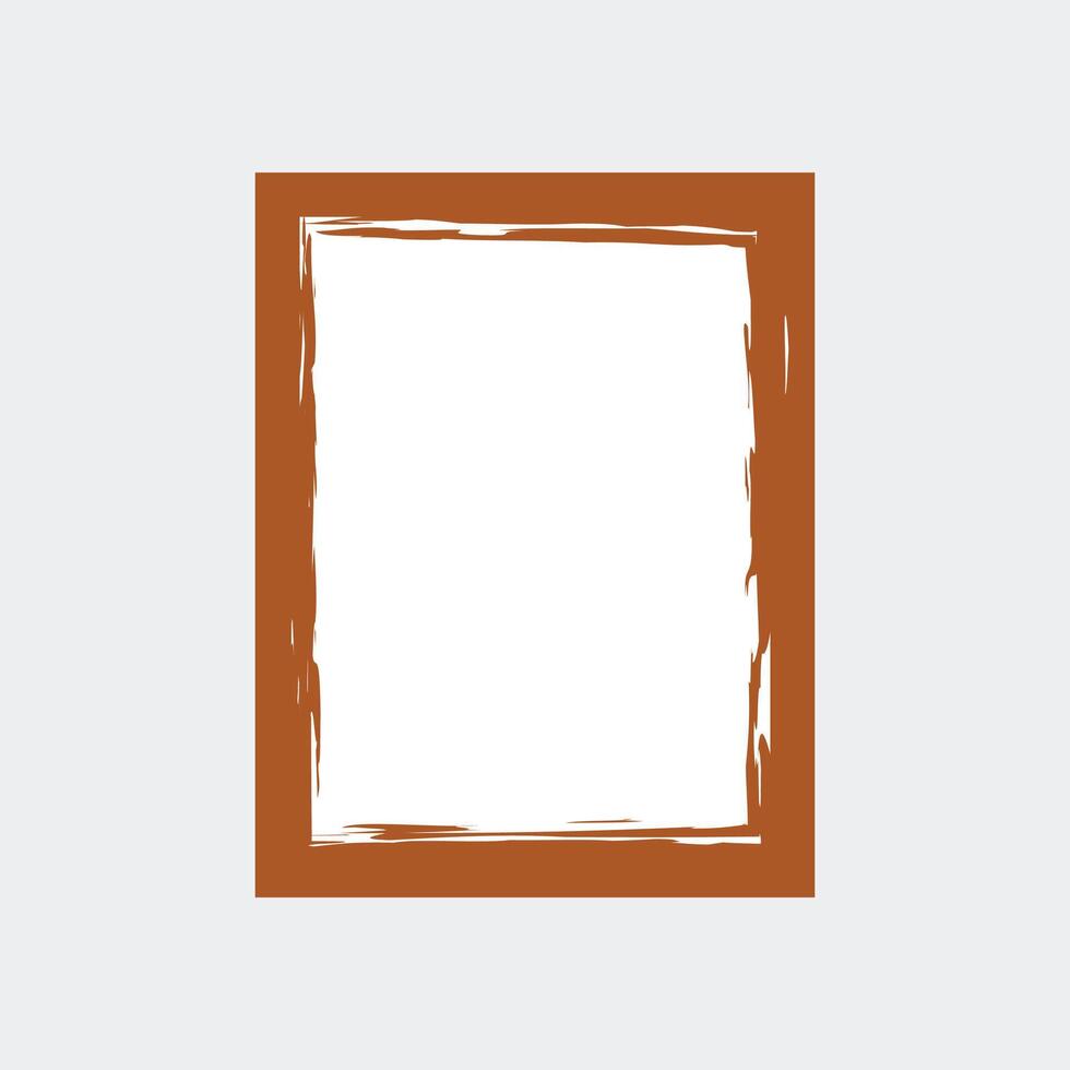 a rectangular frame with a rustic design. The inner edge of the frame has a white, slightly irregular line, creating a contrast with the blank interior space. vector