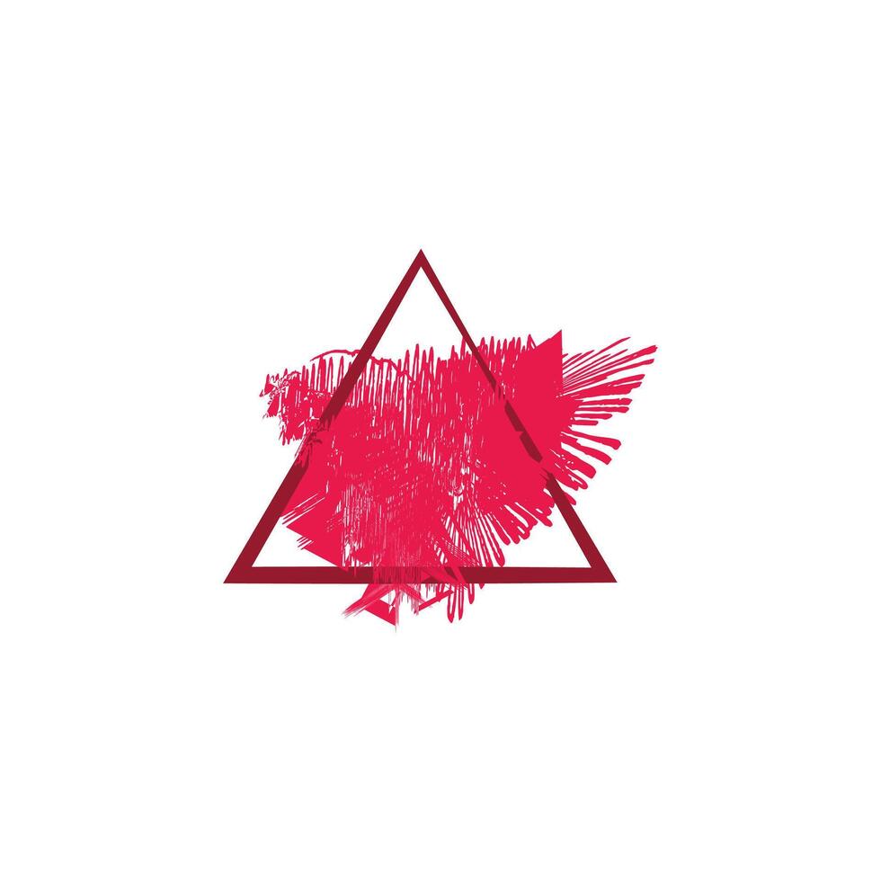 a triangular design with a bold, artistic flair. The outer triangle is outlined in a dark red color, creating a strong geometric shape. vector