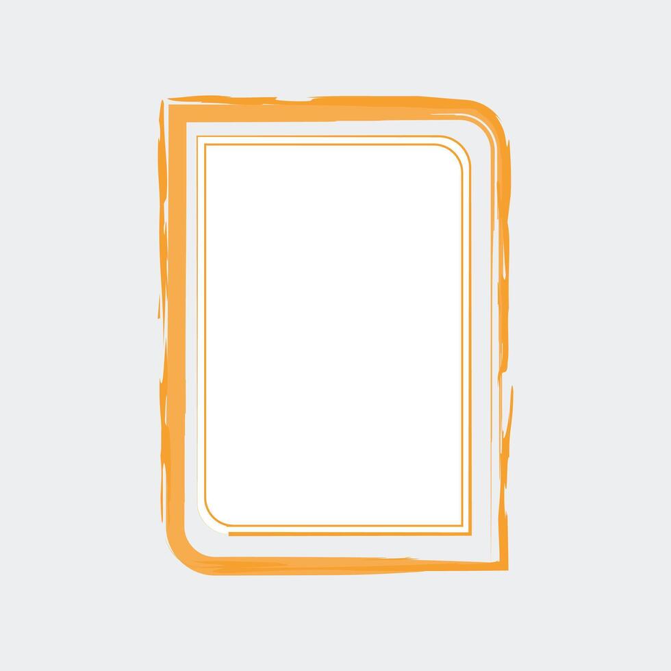 a stylized representation of a book or a page. It has a white background with a rounded rectangular shape, outlined in orange. vector