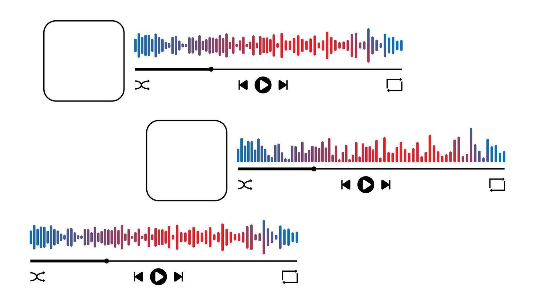 Music player interface. Sound wave icon, podcast player interface loading progress bar and buttons. Audio wave icon. vector