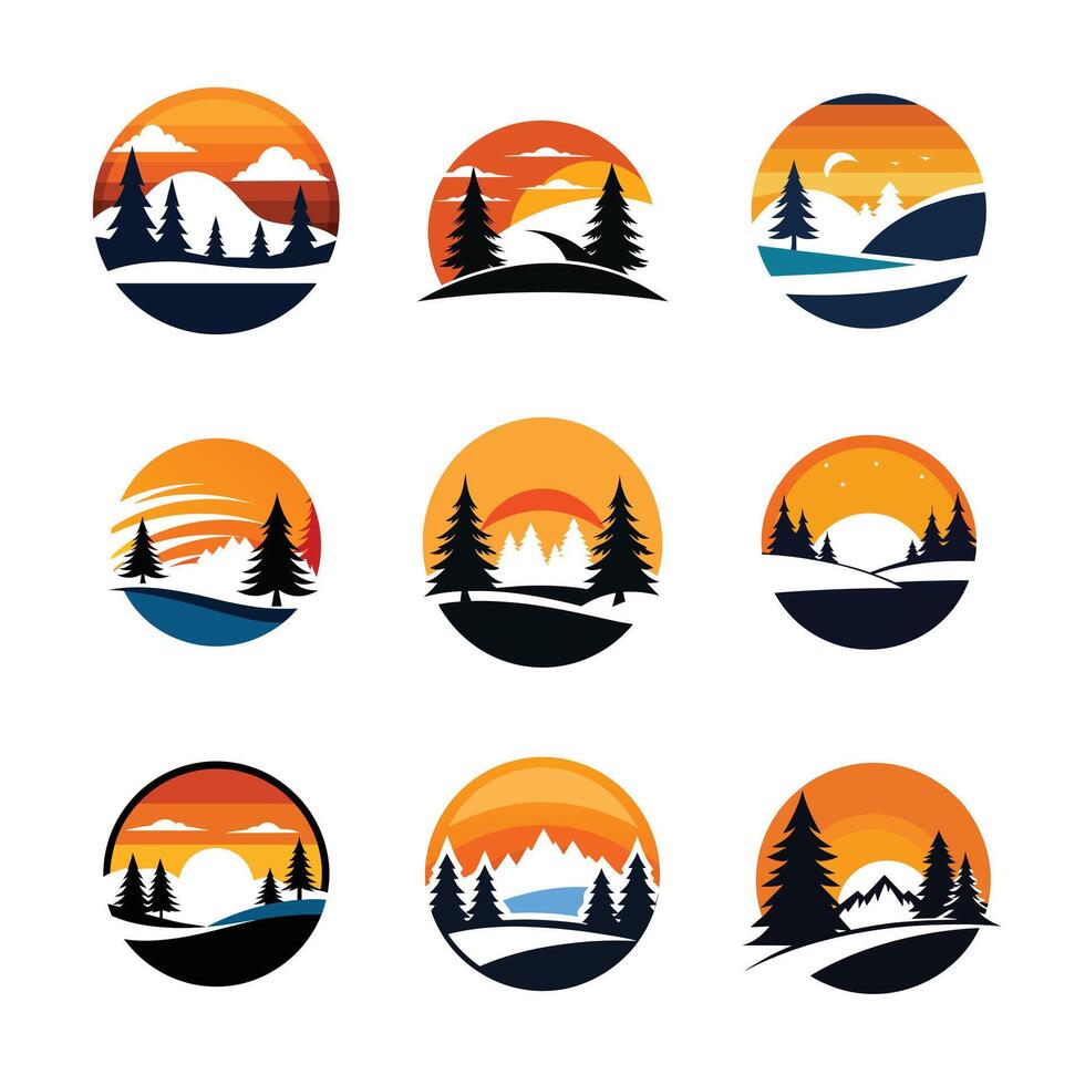 Set of Winter Sunset Logo vector