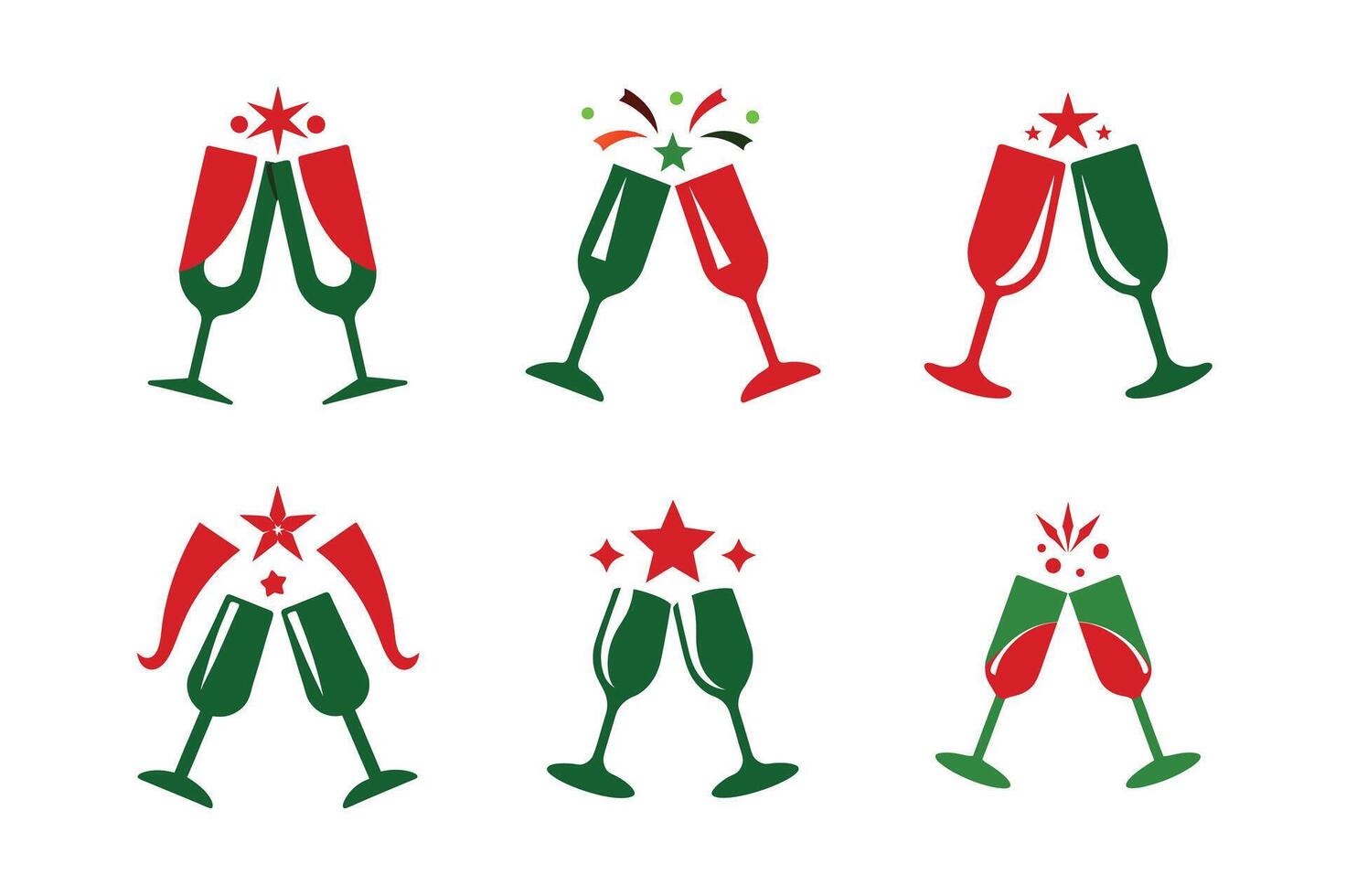 Set of New Year's Eve Champagne Toast Minimalist logo vector