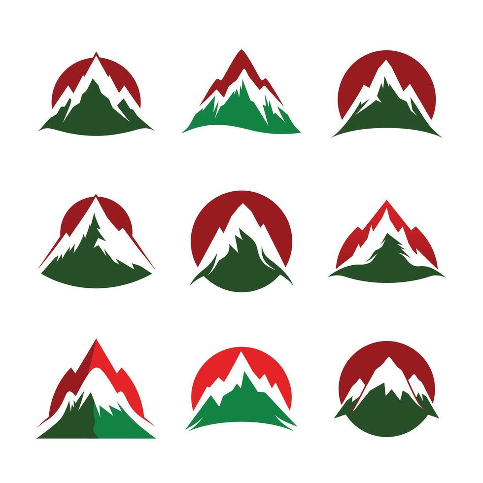 Set of December Snow-Covered Mountains Minimalist Logo vector