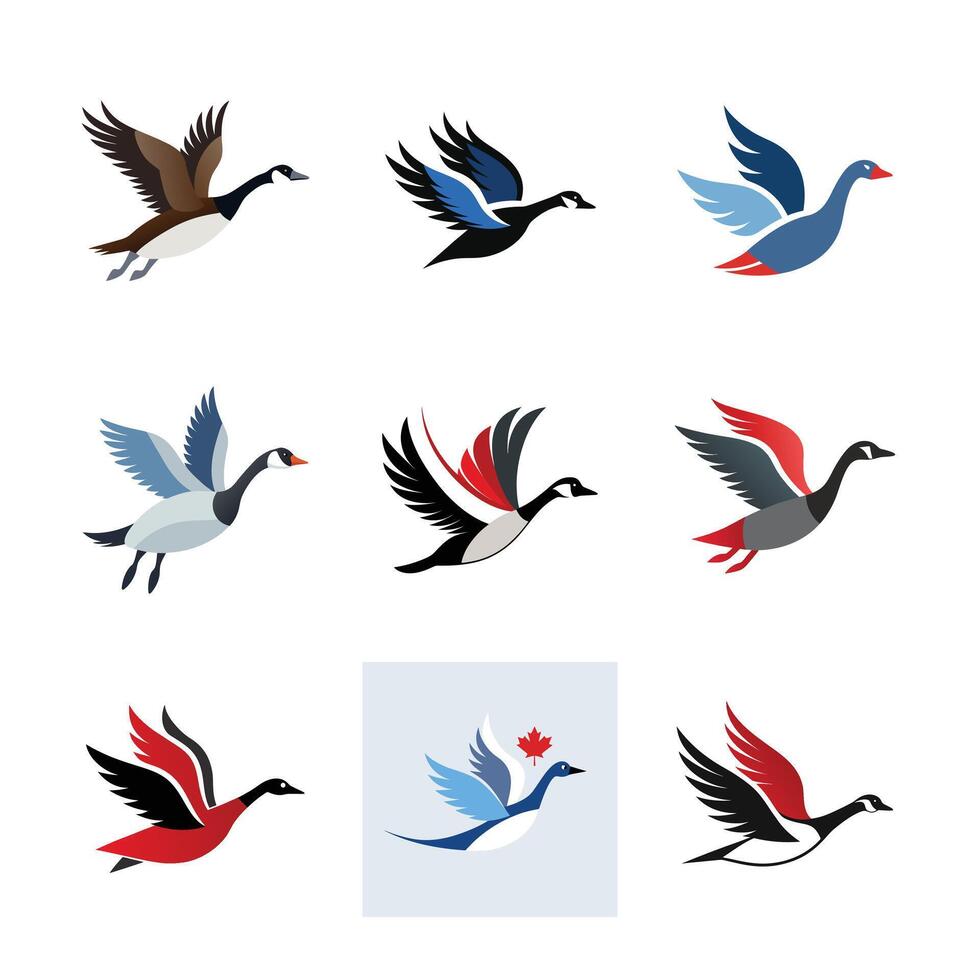 Set of Canada Goose Flying Winter Logo vector
