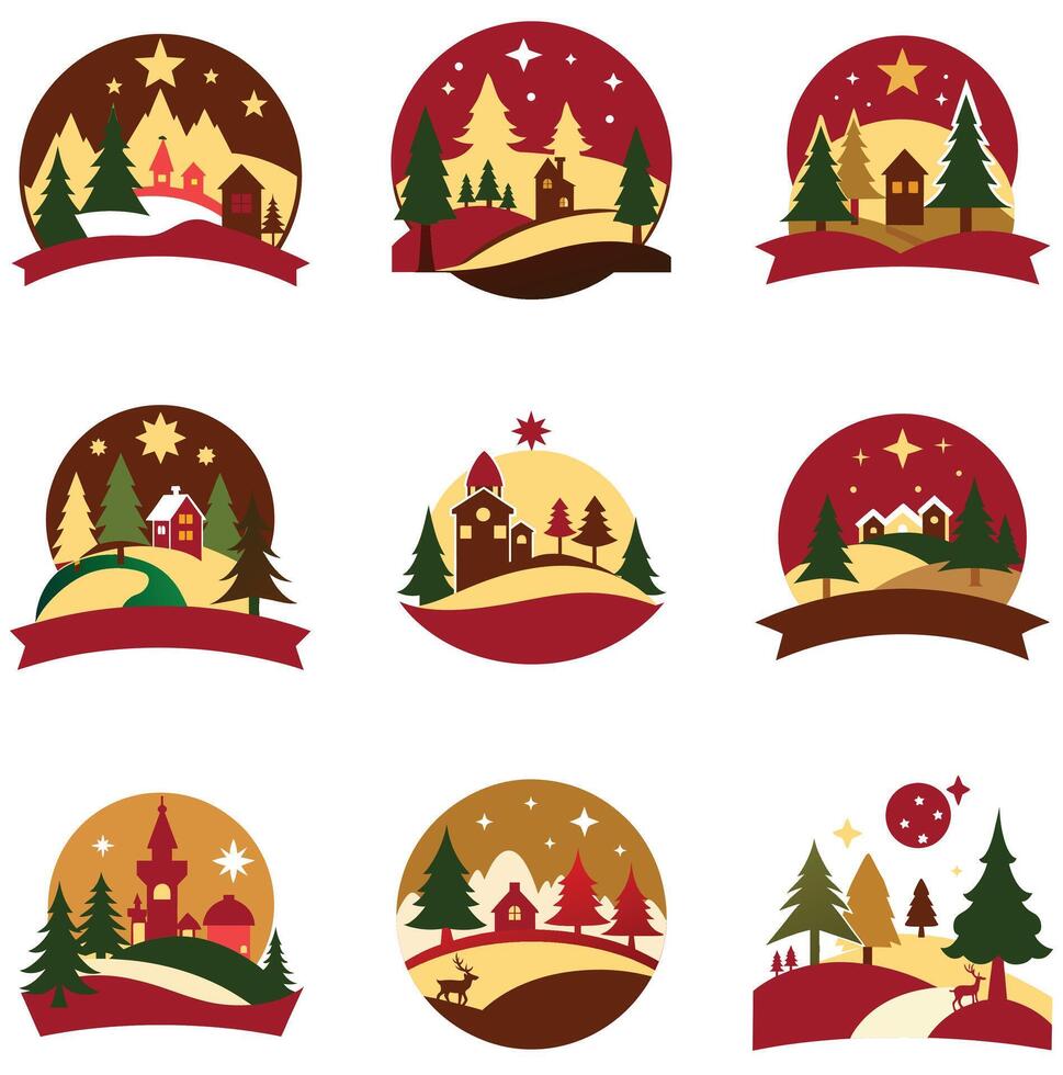 Set of December Winter Wonderland Scene Minimalist vector