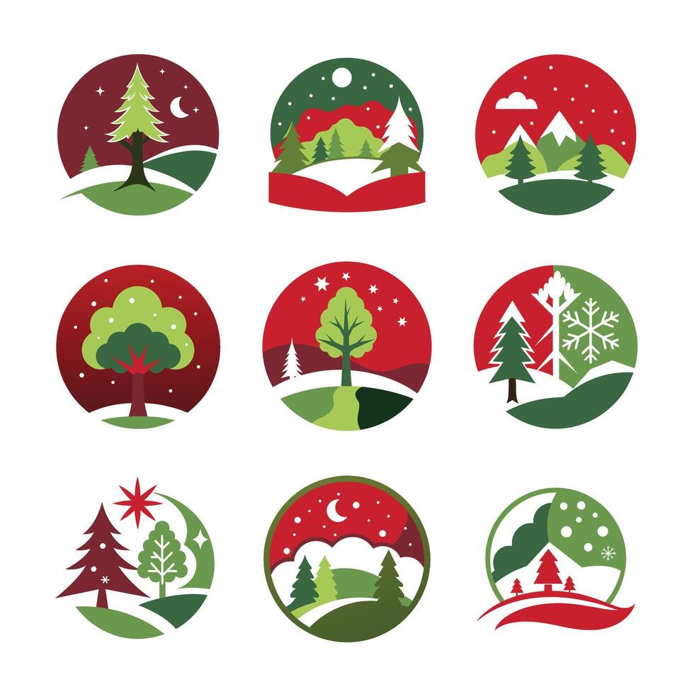 Set of Minimalist December Snowfall Evening vector