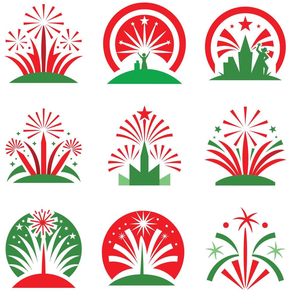 Set New Year's Eve Fireworks Celebration Minimalist logo vector