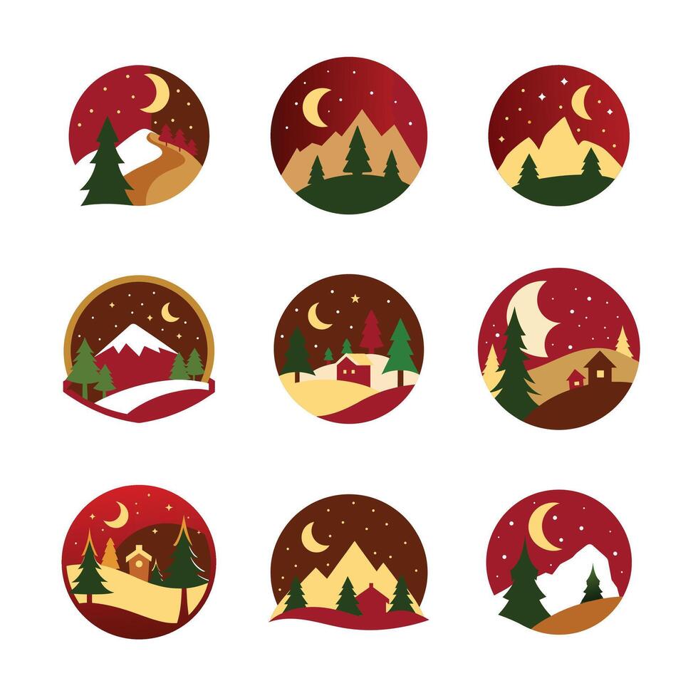 Set of December Snowy Night vector