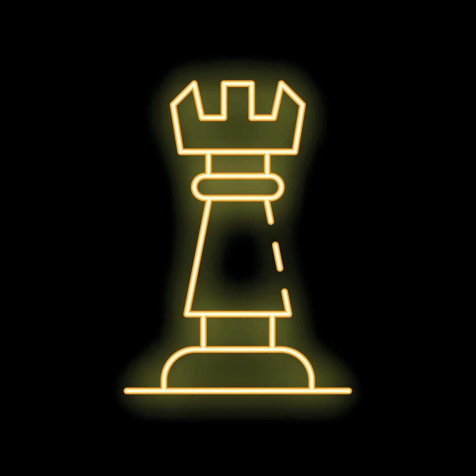 Glowing neon line chess rook icon isolated on black background. Vector illustration