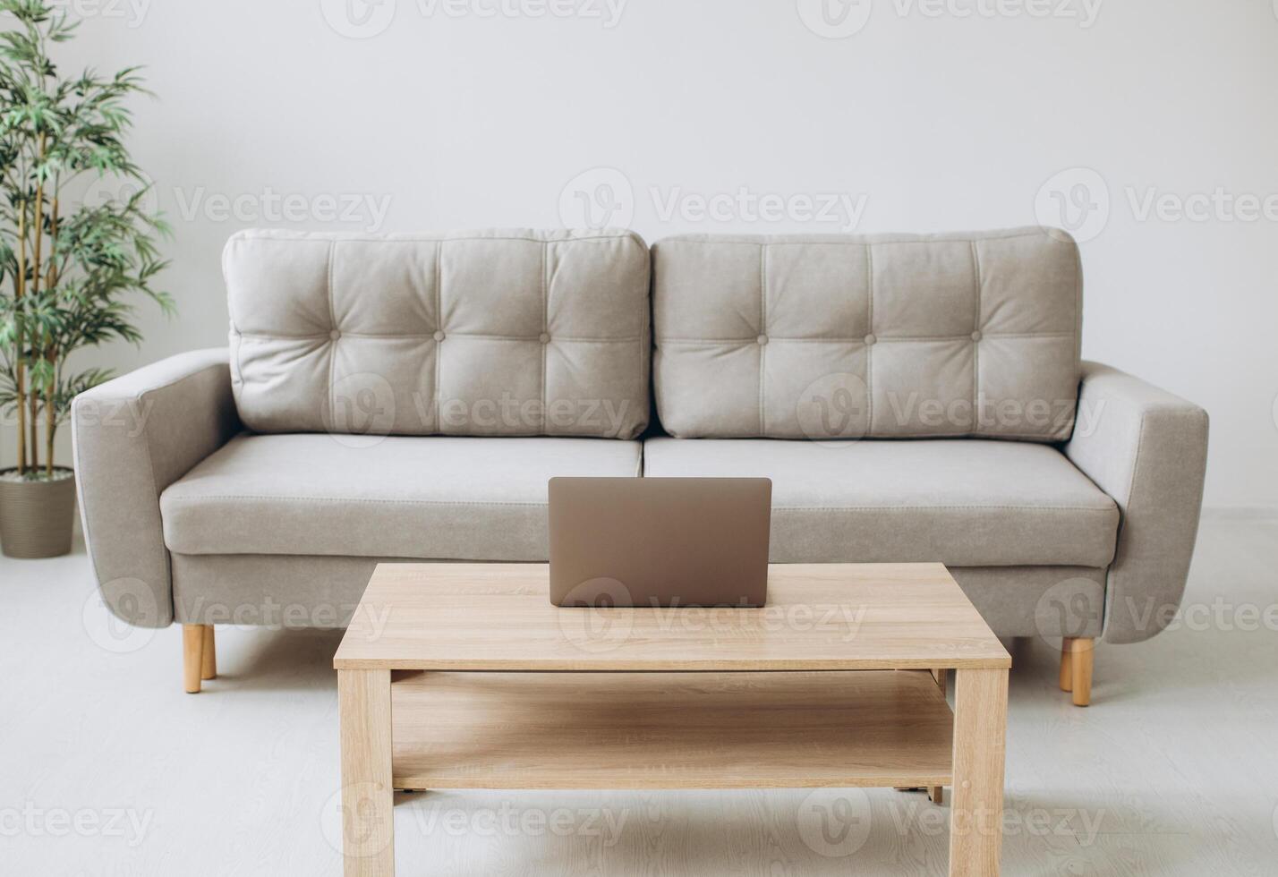 Living room and coffee table with laptop photo