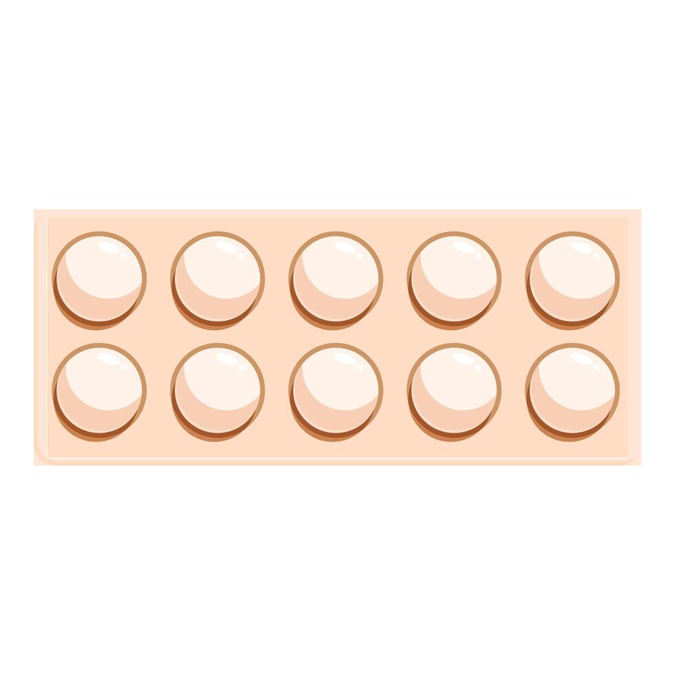 Ten white eggs in cardboard box container vector