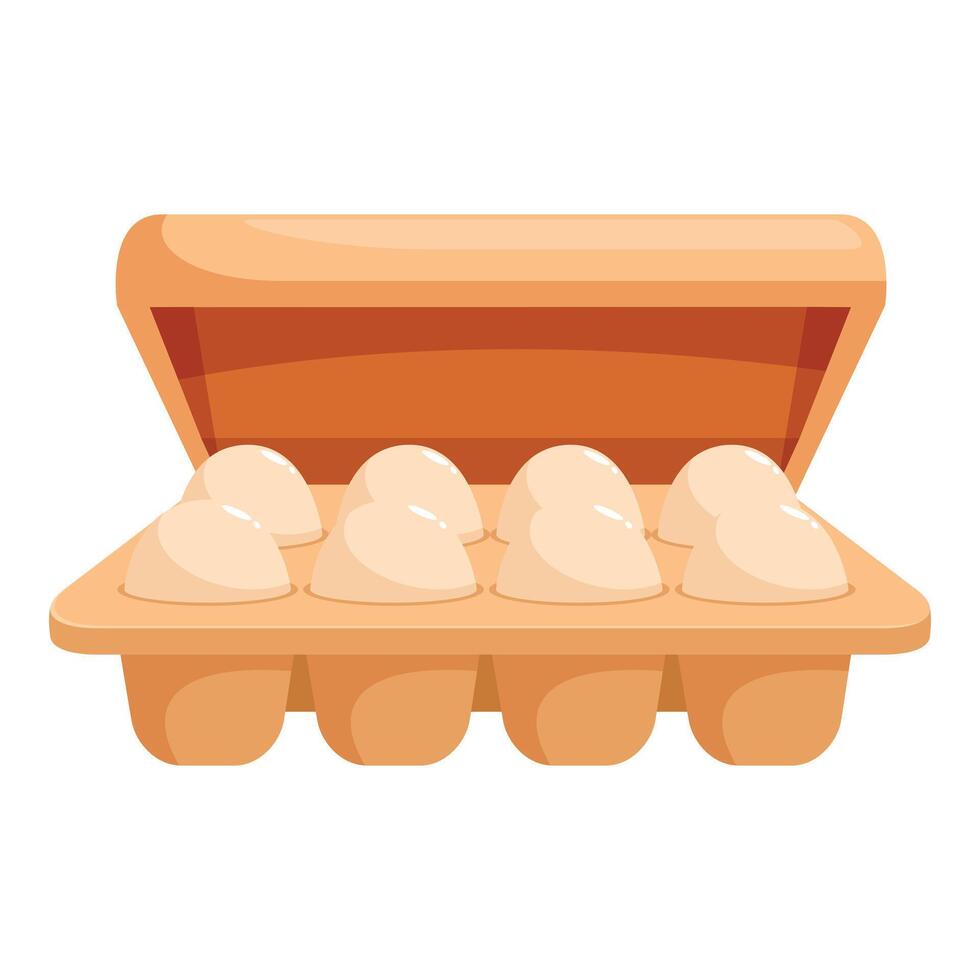 Open cardboard box holding six chicken eggs vector