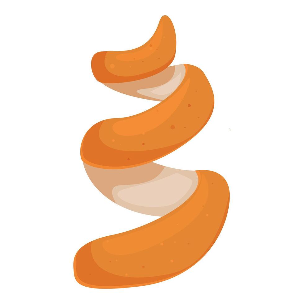 Orange peel spiraling through the air creating abstract shape vector